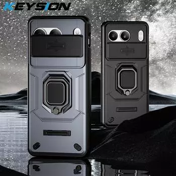 KEYSION Противоударный защитный чехол для OnePlus Nord 4 Slide Camera Защитное кольцо Подставка для телефона Задняя крышка для OnePlus 1+ Nord 4 5G for OnePlus Nord 4 фиолетовый
