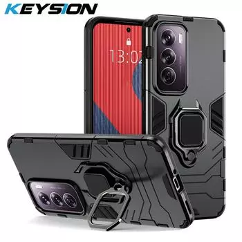 Противоударный защитный чехол KEYSION для OPPO Reno12 Pro 5G, мягкий силиконовый чехол + металлическое кольцо-подставка из поликарбоната, задняя крышка для телефона OPPO Reno 12 Pro 5G for OPPO Reno12 5G красный