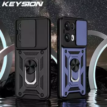 KEYSION Противоударный защитный чехол для OPPO Reno13 Pro 5G Силиконовый + ПК слайдер камера защитное кольцо подставка чехол для телефона для OPPO Reno 13 for OPPO Reno13 5G красный