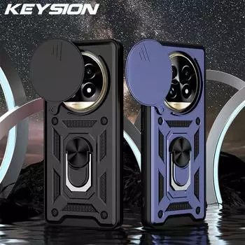 KEYSION Противоударный защитный чехол для Raelme 13 Pro+ 5G 13 5G Slide Camera Защитное кольцо Подставка для телефона Задняя крышка для Realme 13+ 5G for Realme 13 5G чёрный