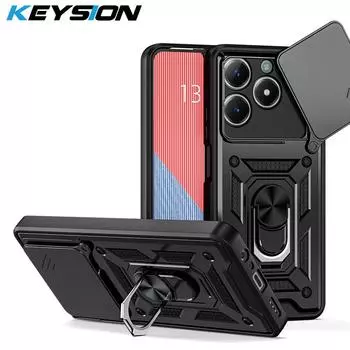 KEYSION противоударный защитный чехол для Realme C61 C63 4G слайдер камера защитное кольцо подставка телефон чехол для OPPO Realme Narzo N63 for Narzo N63 красный