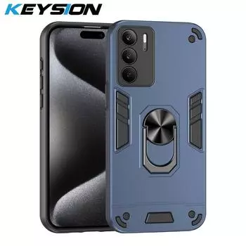 KEYSION Противоударный защитный чехол для Realme C75x, мягкий силикон + защитное кольцо для камеры ПК, подставка для телефона, задняя крышка для OPPO Realme 14x 5G for Realme C75x синий
