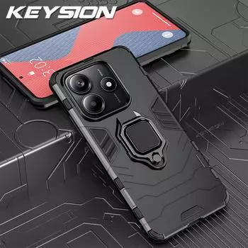 KEYSION Противоударный защитный чехол для Redmi Note 14 4G 14 Pro+ 5G Силиконовый + PC Ring Stand Phone Back Cover для Redmi Note 14 Pro 5G for Redmi Note 14 чёрный