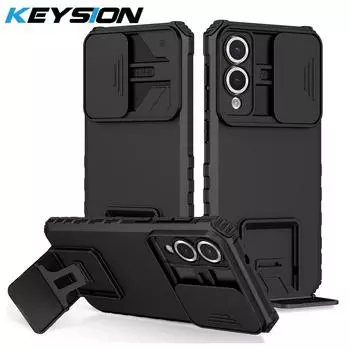 KEYSION Противоударный защитный чехол для Samsung S25 Edge 5G Slide Camera Lens Protection Live Stand Phone Cover для Galaxy S25 Edge 5G for Galaxy S25 Edge чёрный
