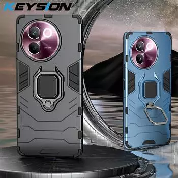 KEYSION Противоударный защитный чехол для VIVO V30e, мягкий силикон + поликарбонат, металлическое кольцо-подставка, задняя крышка для телефона для VIVO V30E for VIVO V30e красный