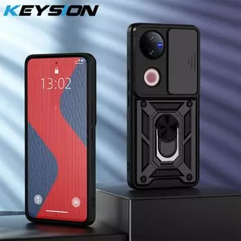 KEYSION Противоударный защитный чехол для VIVO V50 5G Slide Camera Защита объектива металлическое кольцо подставка телефон задняя крышка для VIVO V50 5G for VIVO V50 чёрный