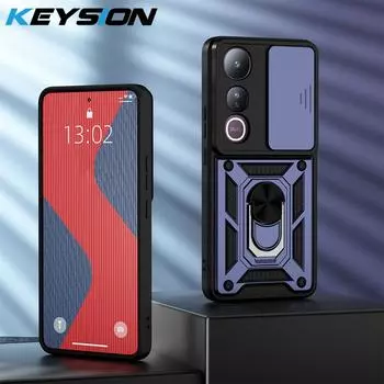 KEYSION Противоударный защитный чехол для VIVO V50 Lite 5G, защитное кольцо для объектива камеры, подставка, задняя крышка для телефона VIVO V50 Lite 5G for VIVO V50 Lite синий