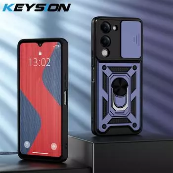 KEYSION Противоударный защитный чехол для VIVO Y04 из силикона + поликарбоната, защитное кольцо для объектива камеры, подставка, задняя крышка для телефона VIVO Y29s 5G for VIVO Y04 синий
