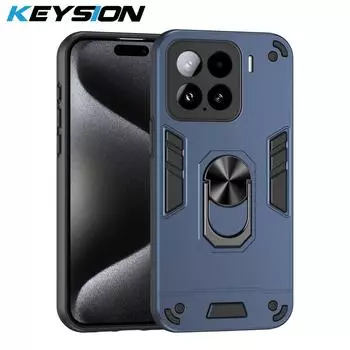 KEYSION Противоударный защитный чехол для Xiaomi 15 5G Мягкий силиконовый + защитное кольцо для камеры ПК Подставка для телефона Чехол для Xiaomi 15 Pro 5G for Xiaomi 15 синий