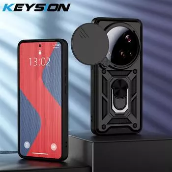 KEYSION Противоударный защитный чехол для Xiaomi 15 Ultra 5G Slide Camera Lens Защитное кольцо Подставка для телефона Задняя крышка для Xiaomi15 Ultra for Xiaomi 15 Ultra чёрный