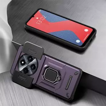 KEYSION Противоударный защитный чехол для Xiaomi POCO C75 Силиконовый + Поликарбонатный слайдер для камеры, защитное кольцо, подставка, чехол для телефона POCO C75 for POCO C75 фиолетовый