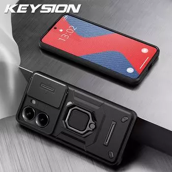 KEYSION Противоударный защитный чехол для Xiaomi POCO X7 Pro Slide Camera Lens Защитное кольцо-подставка для телефона Задняя крышка для Redmi Turbo 4 for POCO X7 Pro чёрный