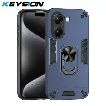 KEYSION Противоударный защитный чехол для Xiaomi POCO X7 Pro Мягкий силиконовый чехол + PC Ring Stand для телефона на заднюю панель Redmi Turbo 4 for POCO X7 Pro синий