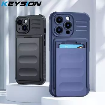 KEYSION противоударный защитный чехол с подушкой безопасности для iPhone 15 Pro Max 15Plus, держатель для карт, сумка для задней панели телефона, задняя крышка для iPhone 14 13 Pro Max for iPhone 15 красный