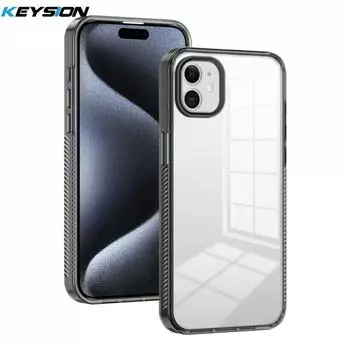 KEYSION Прозрачный чехол для iPhone 12 Pro Max Мягкий ТПУ+ПК Противоскользящий HD Прозрачный Ударопрочный Чехол для телефона для iPhone 11 Pro Max for iPhone 12 чёрный