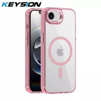 KEYSION Прозрачный чехол для MagSafe для iPhone 16e Мягкий TPU+акриловый магнитный беспроводной зарядный телефон Прозрачный чехол для iPhone 16e for iPhone 16e розовый
