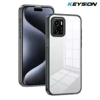 KEYSION Прозрачный чехол для телефона для VIVO Y15S Y15A Мягкий ТПУ+ПК Противоскользящий HD Прозрачный Ударопрочный Задняя крышка для телефона для VIVO Y16 Y01 for VIVO Y15S чёрный