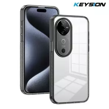 KEYSION Прозрачный чехол для телефона для VIVO V40 Pro 5G V40 Мягкий ТПУ+ПК Нескользящий HD Прозрачный Ударопрочный Чехол-накладка на заднюю панель телефона для VIVO V40 5G for VIVO V40 чёрный