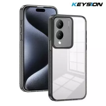KEYSION Прозрачный чехол для телефона VIVO Y17S 4G Мягкий ТПУ+ПК Нескользящий HD Прозрачный Ударопрочный Задняя крышка для телефона VIVO Y17S for VIVO Y17S чёрный