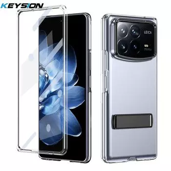 KEYSION Прозрачный чехол для Xiaomi MIX Fold 4 Hard PC Metal Kickstand Противоударный чехол для телефона с защитным стеклом для экрана for Xiaomi MIX Fold 4 чёрный