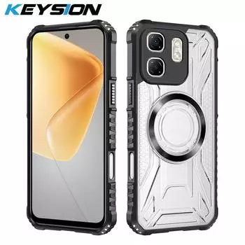 KEYSION Прозрачный магнитный чехол для Infinix Hot 50i Мягкий силикон+ПК Сверхпрочный противоударный чехол для телефона для Infinix Smart 9 for Infinix Hot 50i чёрный