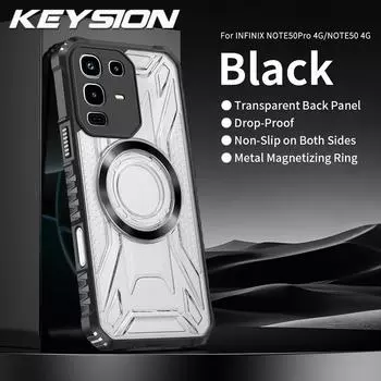 KEYSION Прозрачный магнитный чехол для Infinix Note 50 Pro 4G Силикон+ПК Сверхпрочный Ударопрочный Чехол для телефона для Infinix Note50 4G for Infinix Note 50 4G чёрный