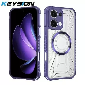 KEYSION Прозрачный магнитный чехол для OPPO Reno13 Pro 5G Мягкий силикон+ПК Сверхпрочный противоударный чехол для телефона для OPPO Reno 13 5G for OPPO Reno13 5G фиолетовый