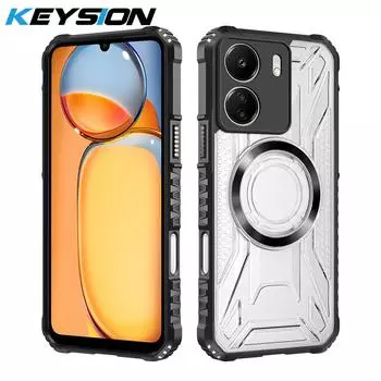KEYSION Прозрачный магнитный чехол для Redimi 13C 4G Мягкий силикон+ПК Сверхпрочный Противоударный Чехол для телефона для Xiaomi POCO C65 for Redmi 13C чёрный