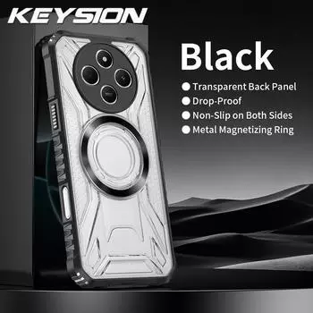 KEYSION Прозрачный магнитный чехол для Redimi 14C Мягкий силикон+ПК Сверхпрочный противоударный чехол для телефона для Xiaomi POCO C75 for Redmi 14C чёрный