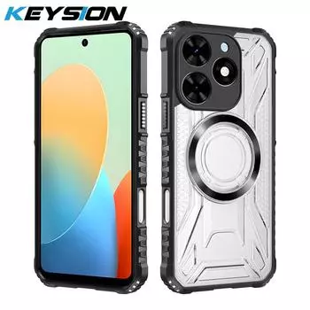 KEYSION Прозрачный магнитный чехол для TECNO Spark Go 2024 20 Pro 20 20C Сверхпрочный противоударный чехол на заднюю панель телефона для Tecno Pop 8 for Spark Go 2024 чёрный