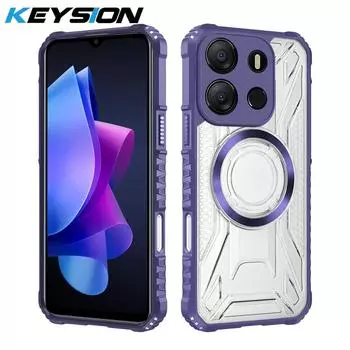 KEYSION Прозрачный магнитный чехол для TECNO Spark Go 2023 Pop 7 Pro Силикон+ПК Противоударная задняя крышка для телефона для Infinix Smart 7 for Spark Go 2023 фиолетовый