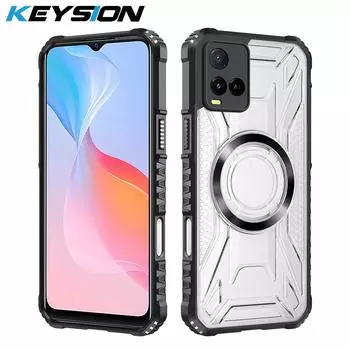 KEYSION Прозрачный магнитный чехол для VIVO Y21 Y21S Y21T Y33S Y33T Силикон+ПК Сверхпрочный Противоударный Чехол для телефона для VIVO T1X for VIVO Y21 чёрный