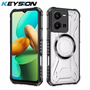 KEYSION Прозрачный магнитный чехол для VIVO Y35 4G Мягкий силикон+ПК Сверхпрочный противоударный чехол для телефона для VIVO Y22 Y22S for VIVO Y35 чёрный