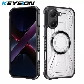 KEYSION Прозрачный магнитный чехол для Xiaomi POCO X7 Pro 5G Мягкий силикон+ПК Сверхпрочный противоударный чехол для телефона для Redmi Turbo 4 for POCO X7 Pro чёрный