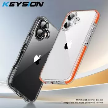 KEYSION Прозрачный противоударный чехол для iPhone 16 16 Plus Цветной противоударный прозрачный силиконовый + чехол для телефона из поликарбоната для iPhone 15 15 Plus for iPhone 15 серый