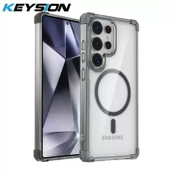 KEYSION Прозрачный противоударный чехол MagSafe для Samsung Galaxy S25 Ultra 5G Магнитная беспроводная зарядка Прозрачный чехол для телефона for Galaxy S25 Ultra чёрный