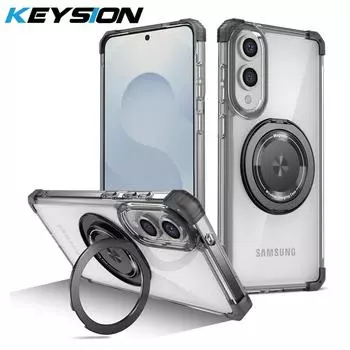 KEYSION Прозрачный противоударный чехол MagSafe для Samsung S25 Edge 5G Магнитная подставка с кольцом Задняя крышка телефона для Galaxy S25 Edge for Galaxy S25 Edge чёрный