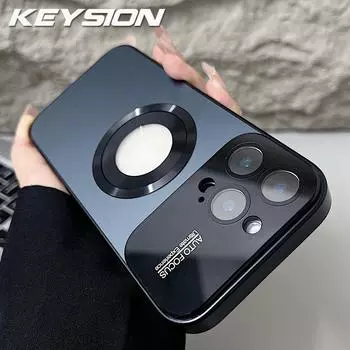 KEYSION Роскошная стеклянная линза камеры для магнитного беспроводного зарядного чехла MagSafe для iPhone 12 11 Pro Max Ударопрочная крышка для телефона for iPhone 12 чёрный