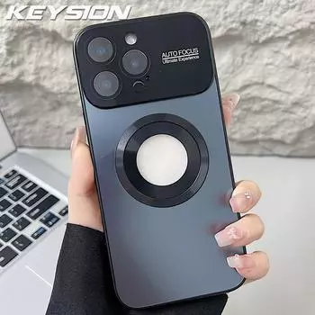 KEYSION Роскошная стеклянная линза камеры для магнитного беспроводного зарядного чехла MagSafe для iPhone 14 13 Pro Max, противоударный чехол для телефона for iPhone 14 чёрный