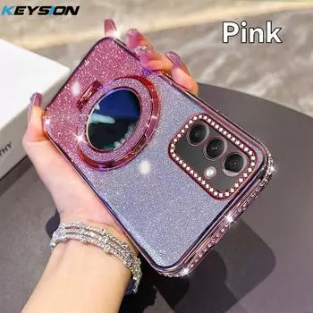 KEYSION Роскошный блестящий магнитный чехол для телефона с драгоценными камнями для Samsung Galaxy A54 5G A34 A24 A14, подставка-зеркало для макияжа, противоударная крышка for Samsung A54 5G розовый