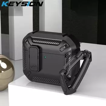 KEYSION Роскошный чехол для наушников Bluetooth для AirPods 4 Мягкий силикон + ПК с крючком + переключатель Противоударный чехол для Apple AirPods 4th for AirPods 4 чёрный
