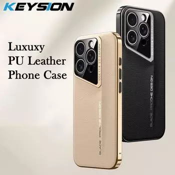 KEYSION Роскошный чехол из искусственной кожи для iPhone 16 16 Pro Max с покрытием из жесткого ПК, противоударный чехол для телефона iPhone 15 14 13 Pro Max for iPhone 16 золотой