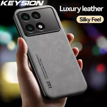 KEYSION Роскошный чехол из искусственной кожи для Xiaomi POCO F6 Pro, мягкий силиконовый + противоударный чехол для задней панели телефона из поликарбоната для Xiaomi POCO F6 Pro for POCO F6 Pro синий