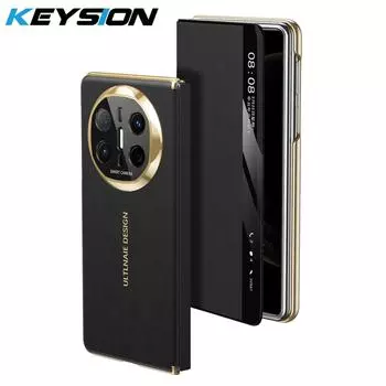 KEYSION Роскошный чехол из искусственной кожи с покрытием для Huawei Mate X6, защита камеры, магнитная беспроводная зарядка, складной чехол для телефона for Huawei Mate X6 чёрный