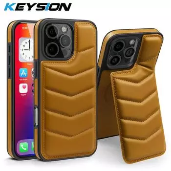 KEYSION Роскошный чехол из искусственной кожи с карманом для карт MagSafe для iPhone 16 Pro Max, чехол с магнитной подставкой для iPhone15 Pro Max for iPhone 15 Pro коричневый