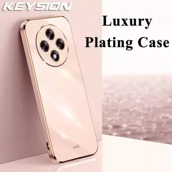 KEYSION Роскошный чехол с покрытием для OPPO Reno12 F 5G Мягкий силиконовый чехол TPU с квадратной противоударной задней крышкой для телефона OPPO Reno 12 F 5G for OPPO Reno12 F 5G белый