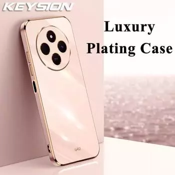 KEYSION Роскошный чехол с покрытием для Xiaomi Redmi 14C Мягкий силиконовый чехол TPU с квадратной противоударной задней крышкой для телефона Xiaomi Redmi 14C for Redmi 14C розовый