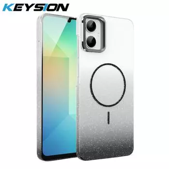 KEYSION Роскошный градиентный блестящий магнитный чехол для телефона для Samsung Galaxy A06 4G A05 Прозрачная твердая ПК противоударная задняя крышка for Samsung A06 чёрный