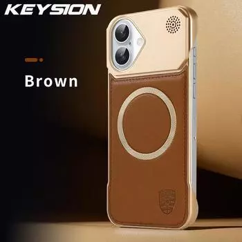 KEYSION Роскошный магнитный чехол из ПУ кожи для ароматерапии для iPhone 16 Pro Max 16 Plus 16e Беспроводная зарядка Бесшовный чехол for iPhone 16 коричневый