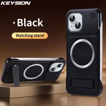 KEYSION Роскошный Магнитный Чехол из ПУ Кожи для Ароматерапии для iPhone 13 14 15 Pro Max 14 Plus с Подставкой Бесшовный Задний Чехол for iPhone 15 чёрный